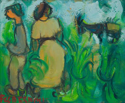 Frans Claerhout; Harvesters and Donkey Cart