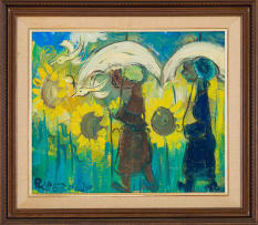 Frans Claerhout; Women with Parasoles in Field of Sunflowers