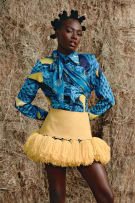 Rich Mnisi exclusive for Foschini; Feather Snake Blouse and Xibelani Denim Mini