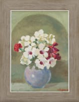 Nerine Desmond; Vase of Carnations and Dipladenias