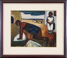 Pranas Domsaitis; Figures Kneading Dough with Huts in the Distance (recto); Figure Kneading Dough (verso)