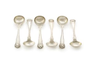 Six colonial Indian silver salt spoons, Twentyman & Company, Calcutta, 1821-1854