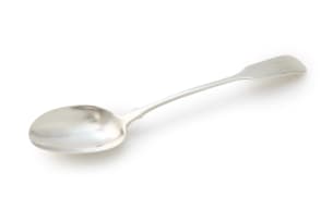 A Cape silver fiddle pattern serving spoon, Lawrence Holme Twentyman, c.1818-1837