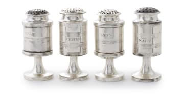Four colonial Indian silver salt and pepper casters, Twentyman & Company, 1821-1840