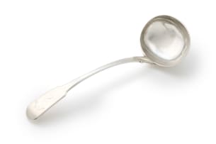 A Cape silver fiddle pattern soup ladle, Lawrence Holme Twentyman, c.1818-1837