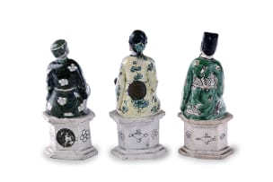 A group of three Chinese porcelain figures depicting Taoist immortals, Kangxi period, 1662-1722