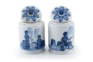 A pair of ceramic Delft Tobacco Jars, Potterie Oud Delft in Nijmegen, 1923-1935