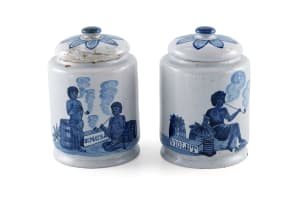 A pair of ceramic Delft Tobacco Jars, Potterie Oud Delft in Nijmegen, 1923-1935
