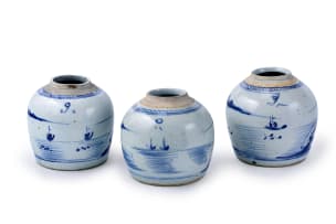 Three Chinese blue and white porcelain ginger jars, early 19th Century