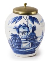 Ceramic tobacco jar, Delft, tin-glazed earthenware, De Verguld Blompot