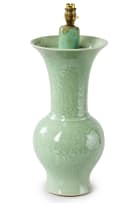A Celadon glazed ceramic vase converted to lamp base