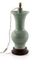 A Celadon glazed ceramic vase converted to lamp base