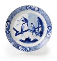 A pair of Chinese blue and white porcelain saucer dishes, Kangxi period, 1662-1722