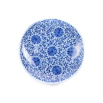 A Chinese blue and white porcelain plate, decorated with floral roundels and scrolling foliage