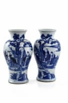 A pair of Chinese blue and white porcelain vases, painted with figures in a landscape, bearing a Chenghua mark, 18th or 19th century