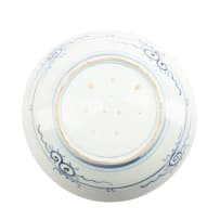 A Chinese blue and white porcelain plate, decorated with cranes in a landscape setting