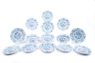 A part Dresden blue and white service, late 19th or early 20th century, fourteen