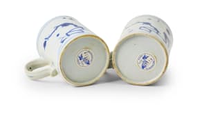 A pair of Chinese export porcelain mugs from the Nanking Cargo, c. 1750