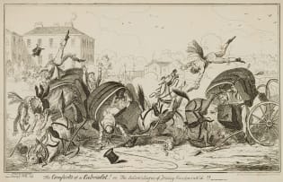George Cruikshank; The Comforts of a Cabriolet! or, the Advantages of Driving Hoodwink'd!!