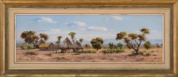 Otto Klar; Landscape with Huts and Figures