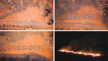 Willem Boshoff; Earth Signal - Chalk Lines; Earth Signal - White Chalk; Earth Signal - Fire; Earth Signal - Stacked Wood, four