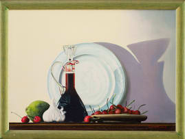 Geoff Horne; Still Life with Fruit, Vegetables and Bottle