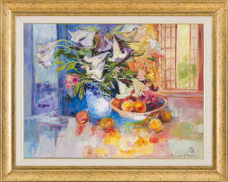 Margaret Gradwell; Still Life with Lilies and Oranges