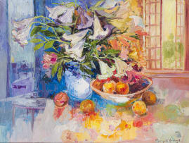 Margaret Gradwell; Still Life with Lilies and Oranges