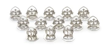 A collection of Egyptian silver place card holders, Cairo, 1992-1996, .900