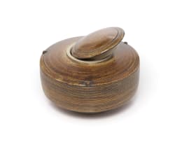 Peter Jaff; Brown lidded vessel with incised rings and nodules