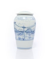 Esias Bosch; Lidded vessel with landscape and telephone poles