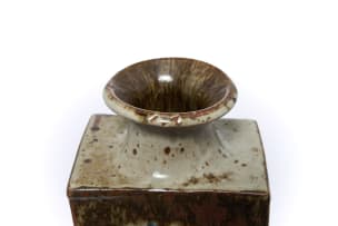 Tim Morris; Rectangular bottle shaped vase with plants and circular motif