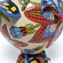 Ardmore Ceramic Studio; Lidded vessel with flowers and lizards