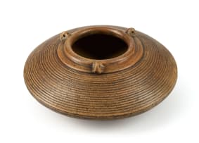 Peter Jaff; Brown vessel with three lugs and ring decoration