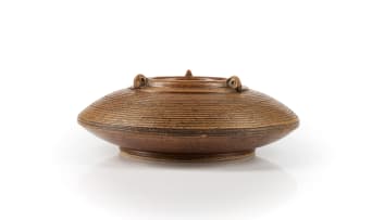 Peter Jaff; Brown vessel with three lugs and ring decoration