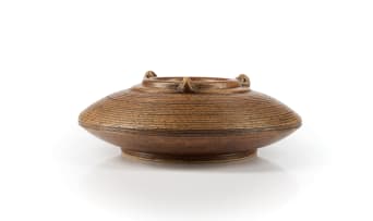 Peter Jaff; Brown vessel with three lugs and ring decoration