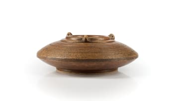 Peter Jaff; Brown vessel with three lugs and ring decoration