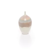 Various Artists; Wooden cabinet with glass shelves and fluorescent lights with 24 ceramic art pieces