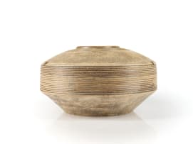 Peter Jaff; Wheat-coloured vessel with three spheres and ring decoration