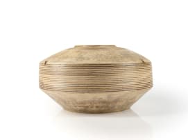 Peter Jaff; Wheat-coloured vessel with three spheres and ring decoration