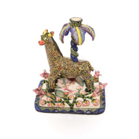 Ardmore Ceramic Studio; Pair of candle sticks with giraffe, palm tree and flower motifs, two