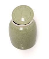 Peter Jaff; Celadon lidded jar with relief linear motif