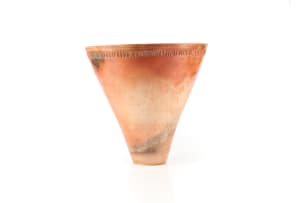 Cilla Williams and Annie Nicolson; Pit-fired vase with linear relief pattern and 'Babela Umlilo' (Like a grass fire), two