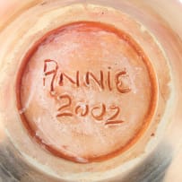 Cilla Williams and Annie Nicolson; Pit-fired vase with linear relief pattern and 'Babela Umlilo' (Like a grass fire), two