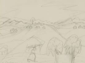 Maggie Laubser; Landscape with Water Carrier, sketch