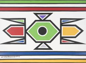 Esther Mahlangu; Untitled (Ndebele Abstract with Green Centre and Black Circle)