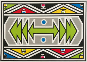 Esther Mahlangu; Untitled (Ndebele Patterns with Green Centre)