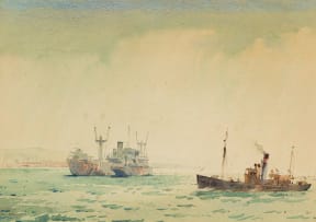 Nils Andersen; Seascape with Ships