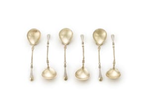A set of six German silver-gilt teaspoons, possibly Bruckmann & Sönne, 1805-1973