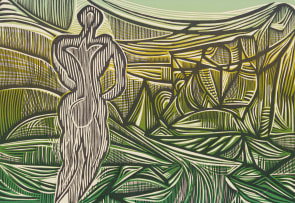 Cecil Skotnes; Figure in a Green Landscape, from Man's Gold portfolio